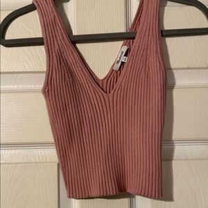 Madewell Dusty Pink Ribbed V-Neck Tank Top